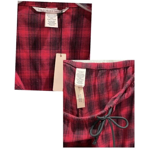 Victorias Secret Pajamas Flannel Plaid Long Sleeve Shirt Pants Red Black XL NWT - Picture 6 of 7